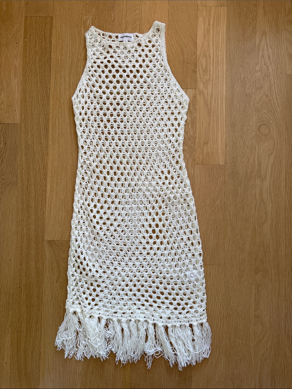superdown Ivory Crochet Fringe Swim Coverup